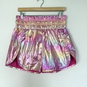 Simply Southern Classic Metallic Shorts Pink Womens Medium Barbie Sorority Party